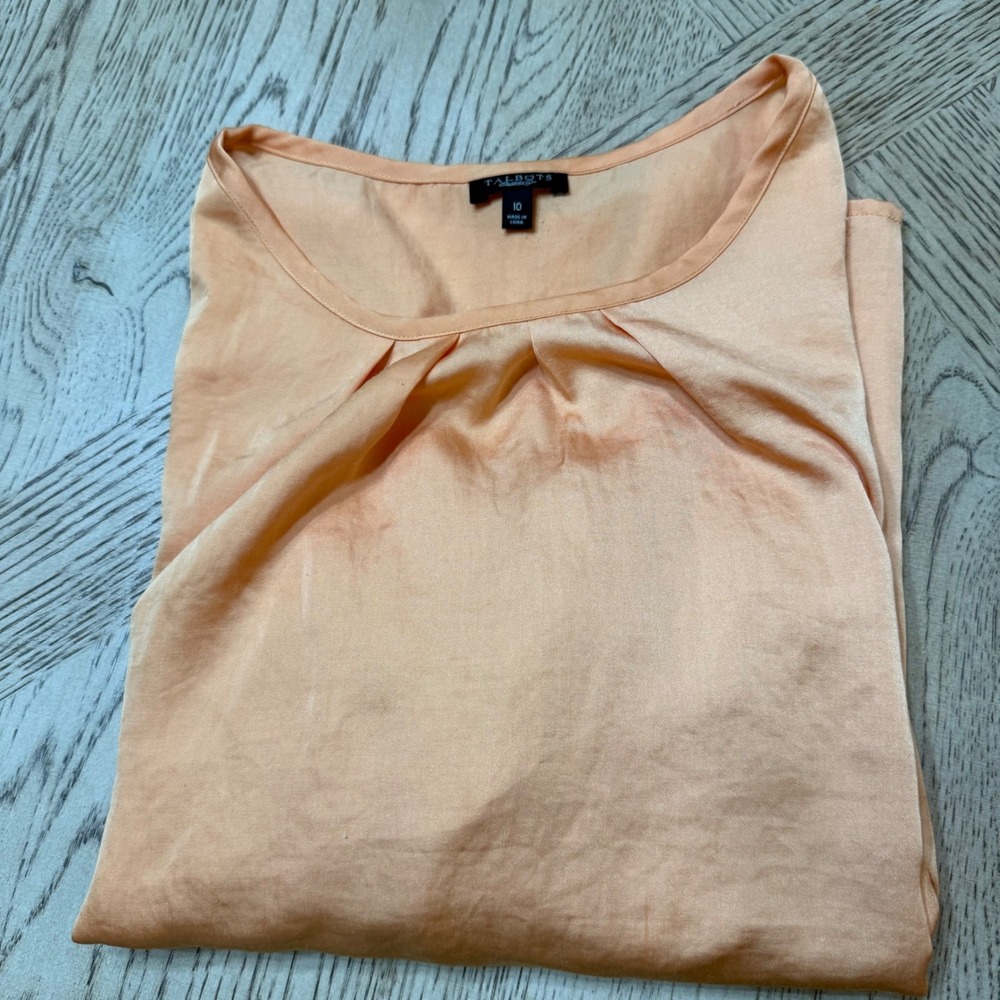 Talbots Women's Size 10 Gold Orange 3/4 Sleeve Pleated Blouse Top Career‎ Casual